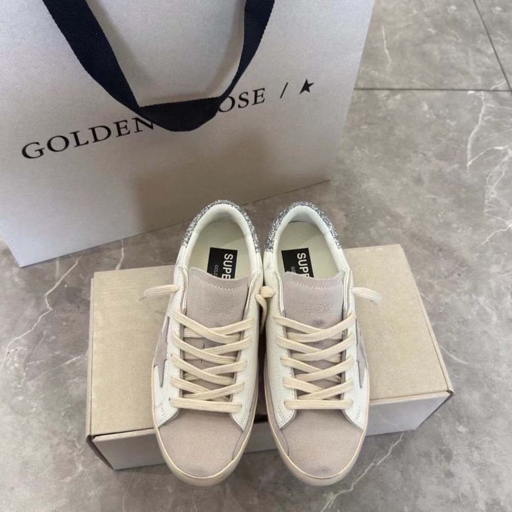 Golden Goose Women's Cream and Silver Star Sneakers - Picture 2 of 9